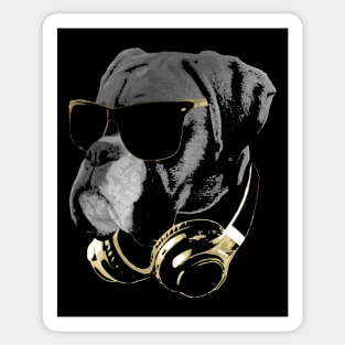 DJ Boxer Dog Bling Sticker